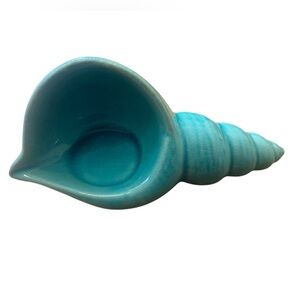 Ceramic‎ Conch Seashell Tealight Candle Holder Gloss Finish Teal As Is